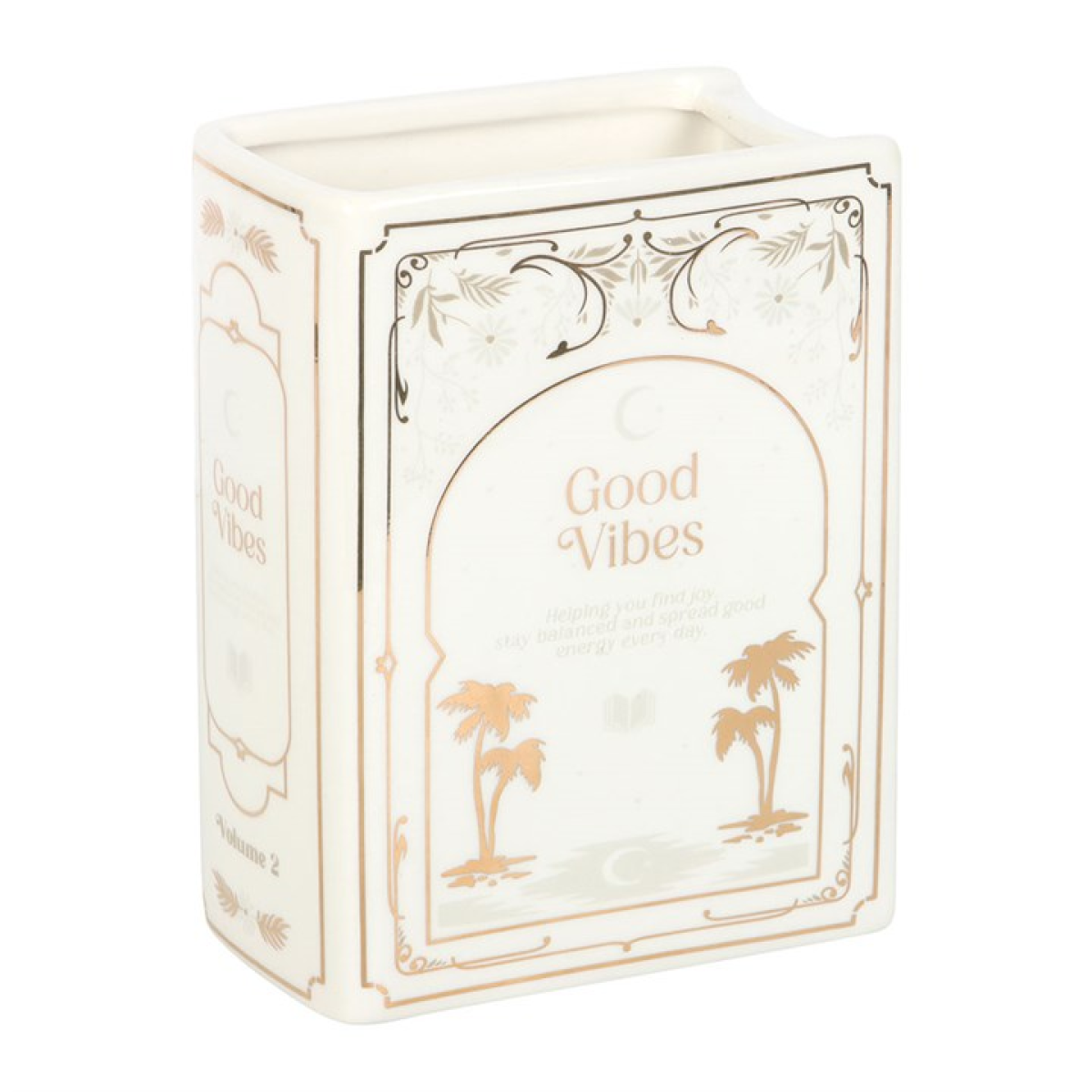 Good Vibes Floral Book Shaped White Vase