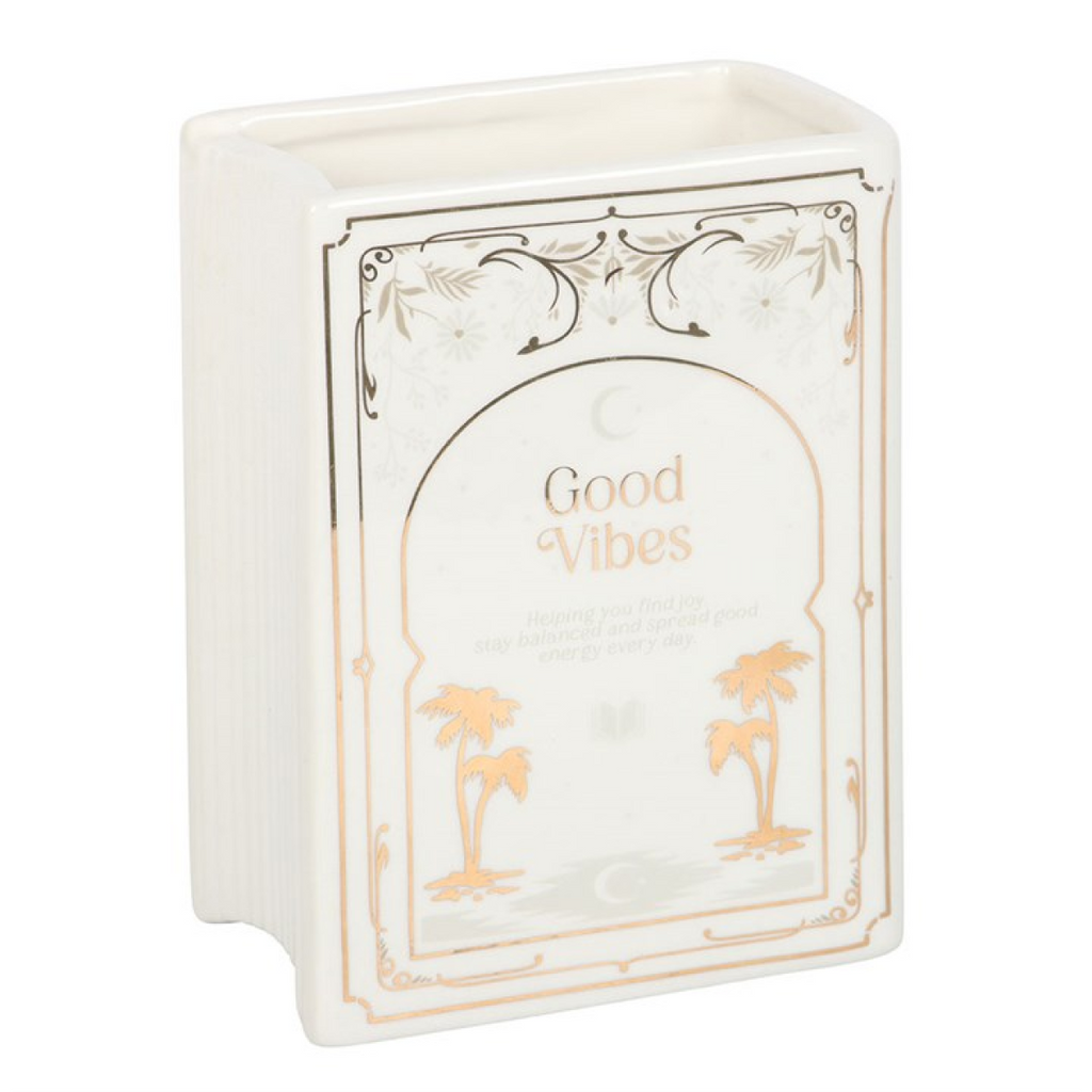 Good Vibes Floral Book Shaped White Vase