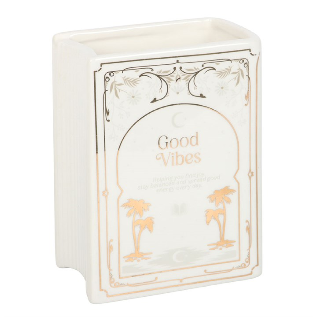 Good Vibes Floral Book Shaped White Vase