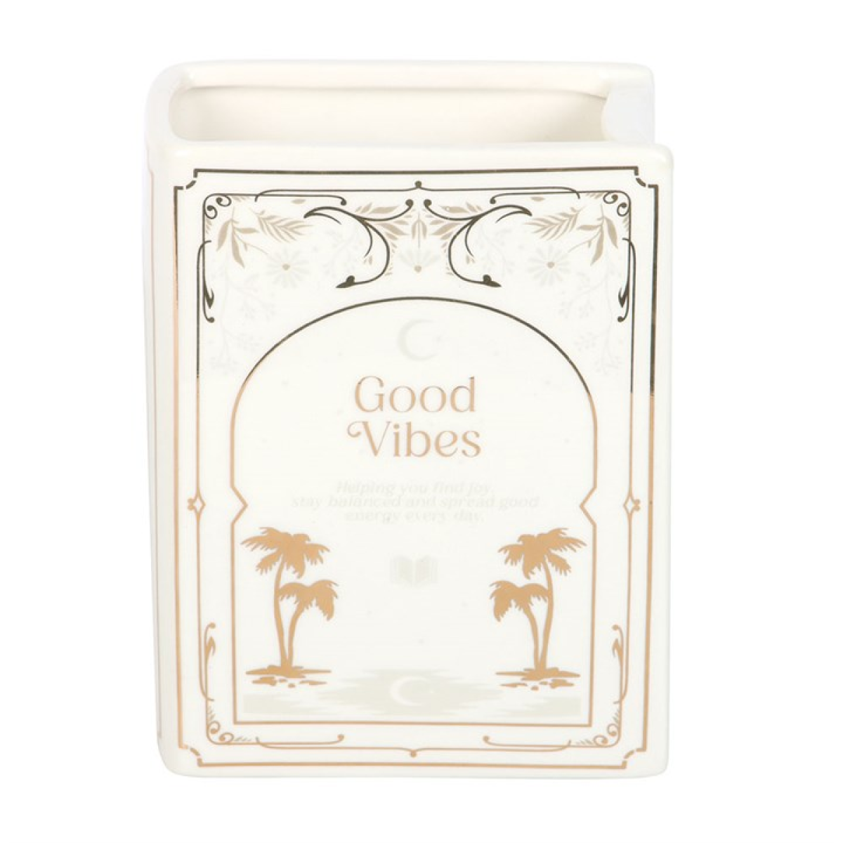 Good Vibes Floral Book Shaped White Vase