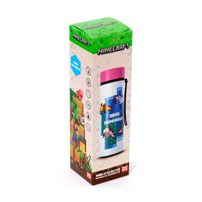 Minecraft Axolotl - Reusable Insulated Drinks Bottle Digital Thermometer 450ml
