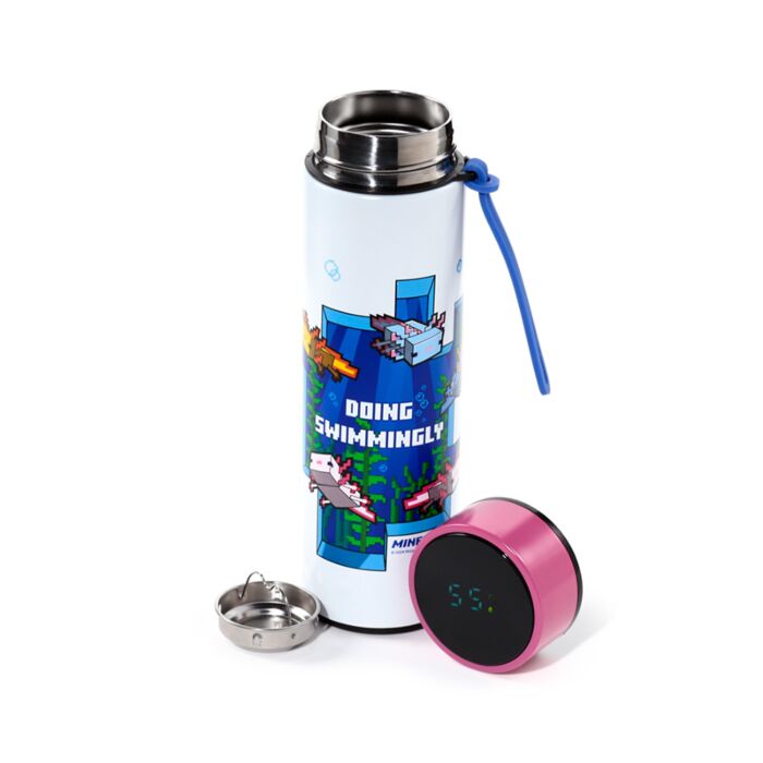 Minecraft Axolotl - Reusable Insulated Drinks Bottle Digital Thermometer 450ml