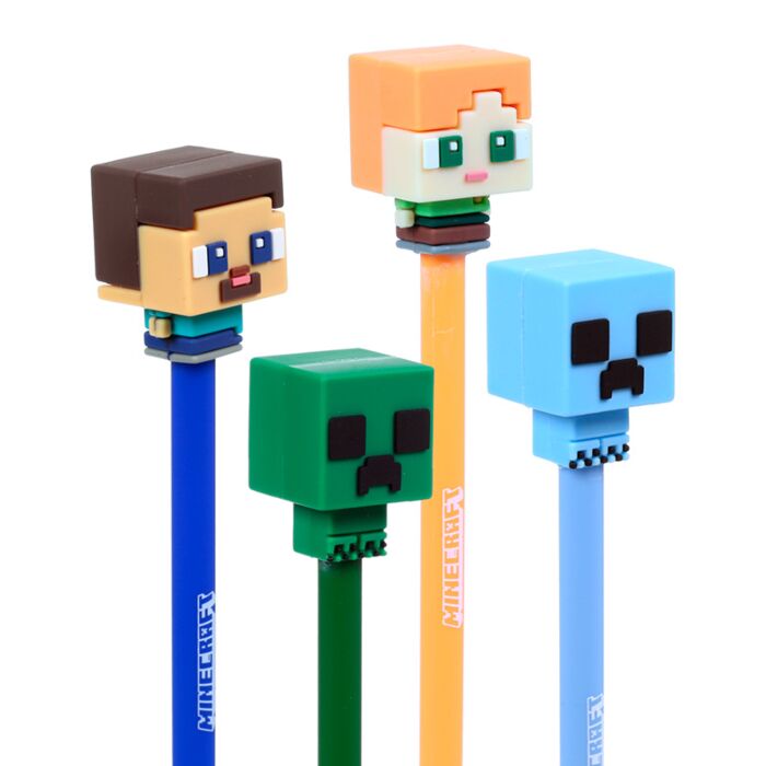 Minecraft Chibi - Set of 4 Erasable Pens with Silicone Topper
