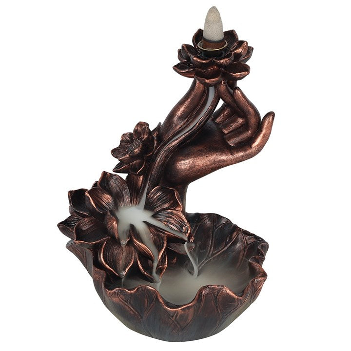 Bronze Hand with Flower Backflow Incense Burner