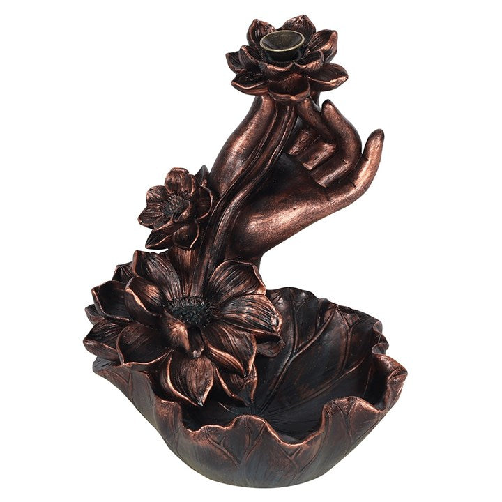 Bronze Hand with Flower Backflow Incense Burner