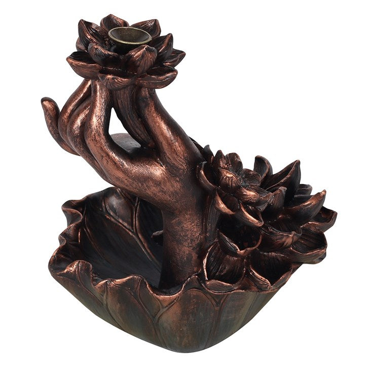 Bronze Hand with Flower Backflow Incense Burner